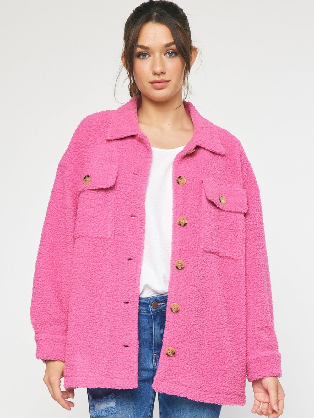 Bubblegum Pink Fuzzy Sherpa Teddy Jacket By Entro Size Medium Women's